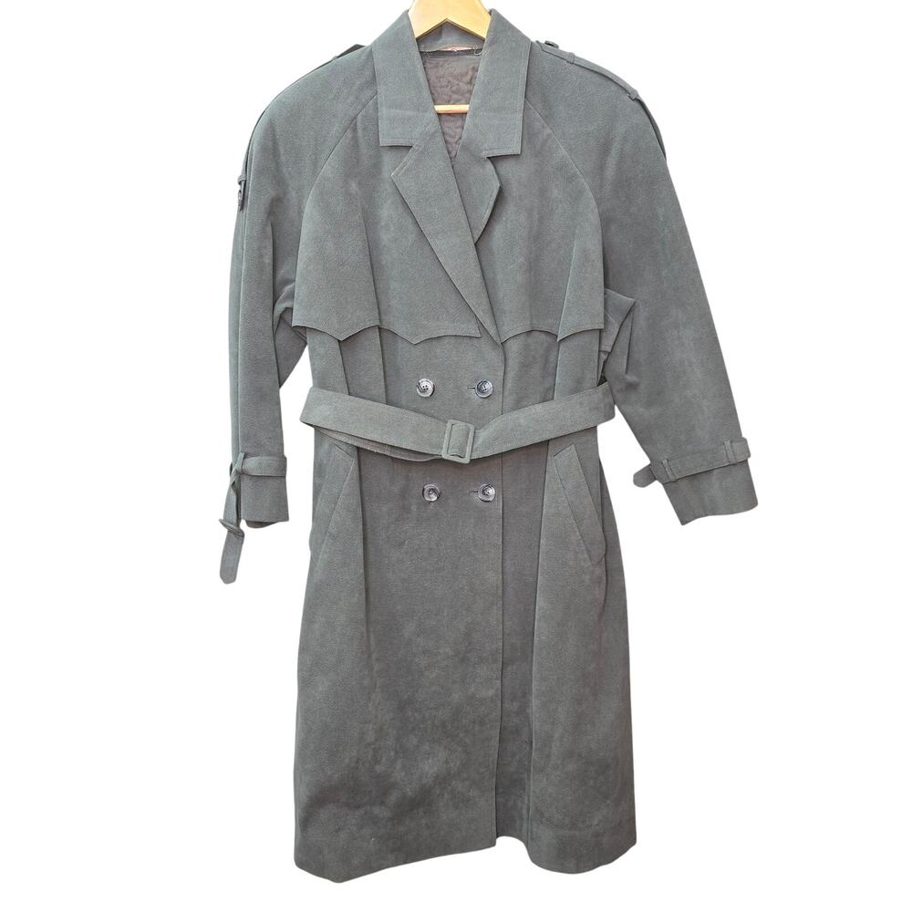 Vtg Princeton Custom Tailors Grey Suede Trench Coat Womens Western Equestrian